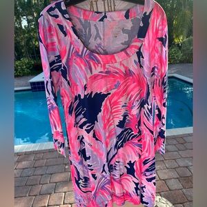 Lilly Pulitzer Pima Cotton Pink and Navy Blue 3/4 sleeve Dress women’s L